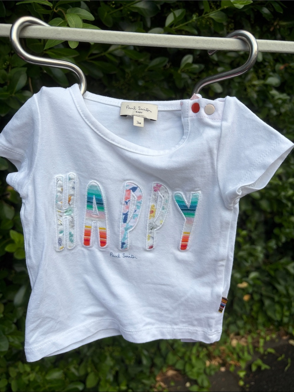Paul Smith White Kids 'HAPPY' Short Sleeve Tee with Multicolor Appliqué